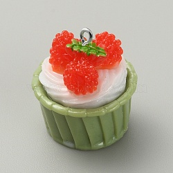 Opaque Resin Pendants, Cupcake Charms, Imitation Food, with Platinum Tone Metal Loops, Waxberry Pattern, 18~19x17~18mm(RESI-TAC0005-018F)