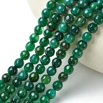 Natural Green Onyx Agate Beads Strands, Green Onyx, Faceted, Dyed & Heated, Round, Sea Green, 8mm, Hole: 1mm, about 48pcs/strand, 15 inch