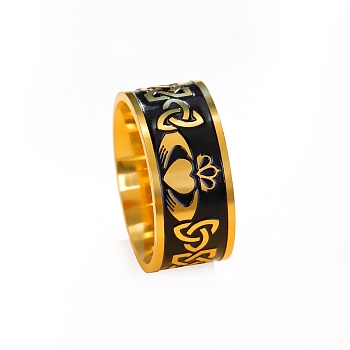 Stainless Steel Enamel Triquetra/Trinity Knot Finger Rings, Heart Crown Claddagh Ring, Golden, Inner Diameter: 21mm