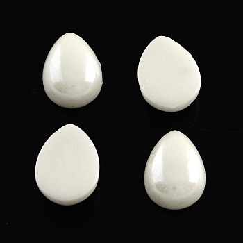 Pearlized Plated Opaque Glass Cabochons, teardrop, White, 7x4x3mm