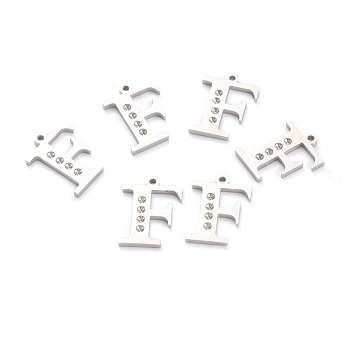 304 Stainless Steel Pendant Rhinestone Settings, Letter, Stainless Steel Color, Letter.F, F: 15x11.5x1.5mm, Hole: 1.2mm, Fit for 1.6mm Rhinestone