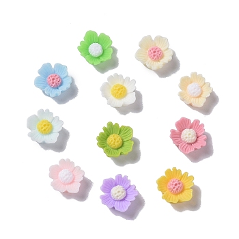 Opaque Resin Cabochons, Flower, Mixed Color, 10x3.5mm
