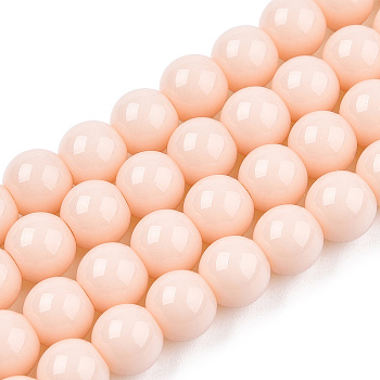 Opaque Solid Color Glass Beads Strands, Round, PeachPuff, 6~6.5mm, Hole: 1.4mm, about 67~70pcs/strand, 14.76 inch~15.16 inch(37.5~38.5cm)