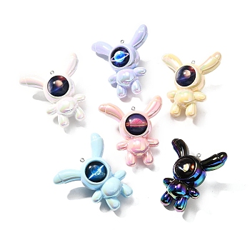 Acrylic Pendants, Rabbit, with Platinum Tone Loop, Rainbow Color, Mixed Color, 61x56x26.5mm, Hole: 1.6mm