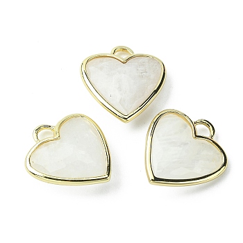 Natural White Moonstone Pendants, Faceted Heart Charms, with Rack Plating Light Gold Plated Brass Edge, 23x20x7mm, Hole: 4x4mm