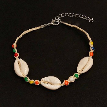 Bohemian Style Random Mixed Color Seed Bead & Cowrie Shell Anklet for Women