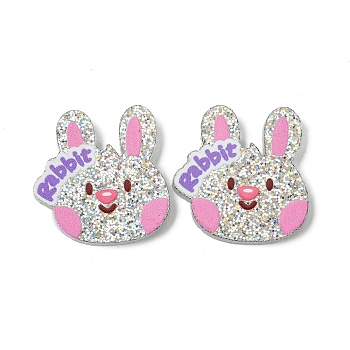 Resin Decoden Cabochons, with Paillette/Glitter Sequins, Rabbit, 22.5x22.5x2mm