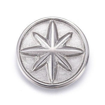 304 Stainless Steel Cabochons, Fit Floating Locket Charms, Flat Round with Eight Pointed Star, Stainless Steel Color, 12x2mm
