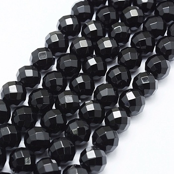 Natural Black Onyx Beads Strands, Dyed, Round, Faceted, 12mm, Hole: 1mm, about 33pcs/strand, 15.35 inch(39cm)