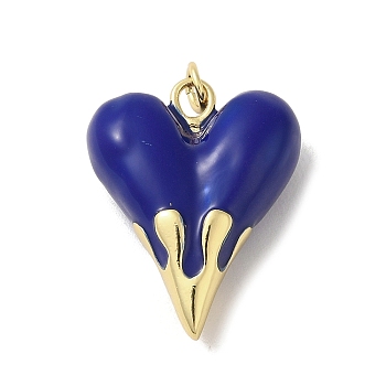 Rack Plating Brass Pendants, with Enamel, Long-Lasting, Lead Free & Cadmium Free, Real 18K Gold Plated, Heart Charm, Midnight Blue, 24.5x19.5x8.5mm, Hole: 3mm