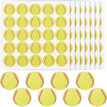 PVC Plastic Waterproof Stickers, Dot Round Self-adhesive Decals, for Helmet, Laptop, Cup, Suitcase Decor, Baseball Pattern, 195x195mm, 25pcs/sheet