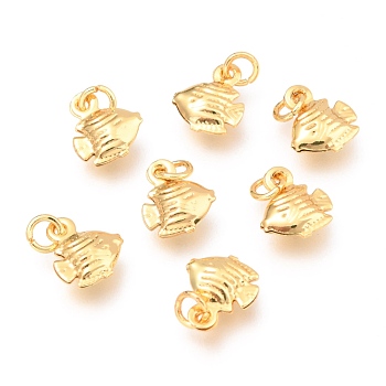 Alloy Charms, Long-Lasting Plated, with Jump Ring, Fish Shape, Real 18K Gold Plated, 9.5x8x2.8mm, Hole: 2.5mm