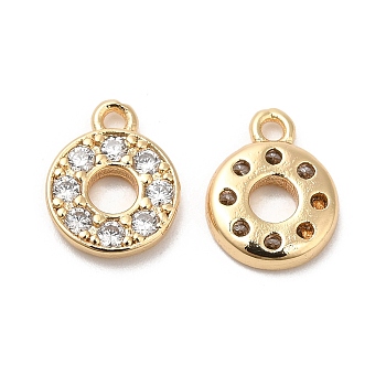Plating Brass Micro Pave Cubic Zirconia Pendant, Round, Real 18K Gold Plated, 10x8x1.7mm, Hole: 1.2mm