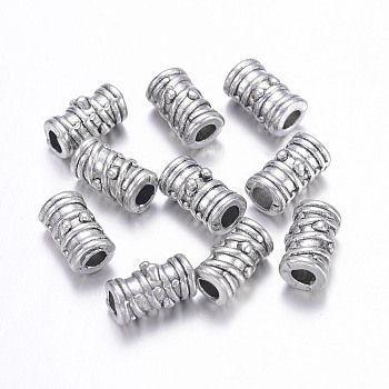 Tibetan Style Alloy Beads, Grooved Beads, Lead Free & Nickel Free & Cadmium Free, Column, Antique Silver, about 5.5mm in diameter, 9mm long, hole: 3mm