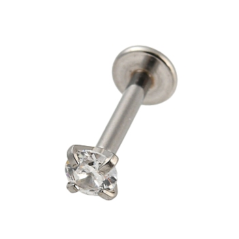 304 Stainless Steel Threaded Flatback Earrings, Cubic Zirconia Cartilage Earrings, Clear, 11x4mm, Flat Round: 3.5x3.5mm