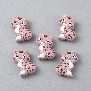 Cat Silicone Beads, Rosy Brown, 29x21x9.5mm, Hole: 2mm