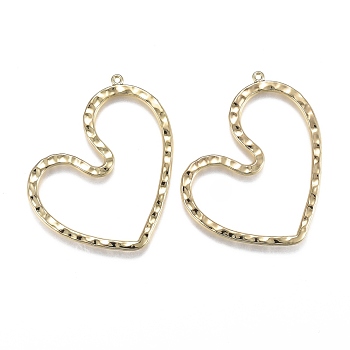 Hammered Side Alloy Jewelry Pendants, Heart, Light Gold, 49.5x40.5x1.5mm, Hole: 1.2mm