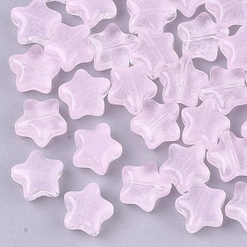 Transparent Spray Painted Glass Beads, Star, Imitation Jelly, Pink, 8x8x4mm, Hole: 0.8~1mm