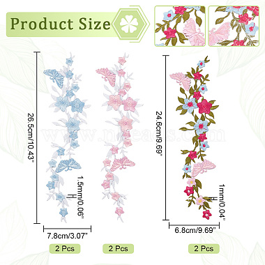Nbeads 6Pcs 3 Style Wintersweet with Butterfly Cotton Computerized Embroidery Sew on Patches(PATC-NB0001-07)-2