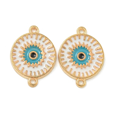 Golden Deep Sky Blue Flat Round Alloy+Enamel Links