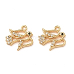 Brass Micro Pave Clear Cubic Zirconia Charms, Bird, Nickel Free, Real 18K Gold Plated, 11.5x12x2mm, Hole: 1.2mm(KK-B160-12G)
