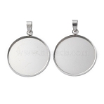 304 Stainless Steel Pendant Cabochon Settings, Flat Round Charms, Stainless Steel Color, Tray: 25mm, 30.5x26.5x2mm, Hole: 6x3.5mm(STAS-L282-010P-09)
