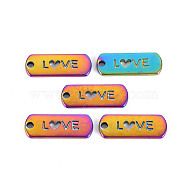 Rainbow Color Alloy Charms, for Valentine's Day, Cadmium Free & Nickel Free & Lead Free, Oval with Love, Heart, 20x8x1.5mm, Hole: 1.6mm(PALLOY-S180-241-NR)