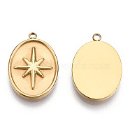 304 Stainless Steel Charms, Oval with Star Charm, Nickel Free, Real 14K Gold Plated, 20.5x14x2mm, Hole: 1.5mm(STAS-T060-53G)