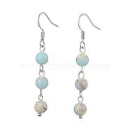 Round Synthetic Aqua Terra Jasper Dangle Earrings, Brass Jewely for Women, 50x6mm(EJEW-JE05831)