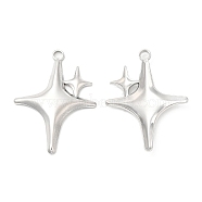 304 Stainless Steel Pendants, Star Charm, Stainless Steel Color, 36x26x3mm, Hole: 3mm(STAS-Z041-29P)