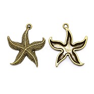 Antique Bronze Starfish/Sea Stars Tibetan Style Zinc Alloy Pendants, Cadmium Free & Nickel Free & Lead Free, 26x23x2.5mm, Hole: 1mm(X-TIBEP-M003-15AB-NR)