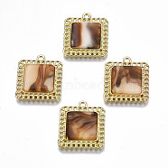Rack Plating Alloy Pendants, with Cellulose Acetate(Resin), Cadmium Free & Lead Free, Square, Light Gold, 23.5x20.5x4mm, Hole: 2mm(PALLOY-T077-119LG-RS)