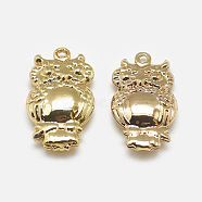 Brass Pendants, Owl, Real 18K Gold Plated, 18x10x3.5mm, Hole: 1mm(KK-N200-090)