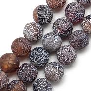 Natural Weathered Agate Bead Strands, Frosted, Dyed, Round, Coconut Brown, 4~4.5mm, Hole: 1mm, about 95pcs/strand, 14.6 inch(G-S237-4mm-11)