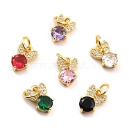 Brass Micro Pave Cubic Zirconia Charms, Real 18K Gold Plated, Cadmium Free & Lead Free, Rabbit, Mixed Color, 10x6.5x3mm, Hole: 3.8mm(KK-A156-06G-RS)