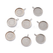 201 Stainless Steel Pendant Cabochon Settings, Plain Edge Bezel Cups, Flat Round, Stainless Steel Color, Tray: 12mm, 18x14x2mm, Hole: 2.5mm(STAS-I137-02B)