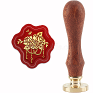 Wax Seal Envelope Gift Seal, with Yellow Sandalwood, Rose Pattern, 89~90mm(AJEW-WH0192-052)