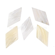 Natural Shell Big Pendants, Rhombus Charms, Seashell Color, 60x32.5x2mm, Hole: 1.4mm(BSHE-S304-13)