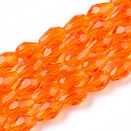 Dark Orange Faceted Glass Teardrop Beads Strands, 6x4mm, Hole: 1mm, about 65~68pcs/strand, 14.96~15.35 inch(X-GLAA-R024-6x4mm-18)