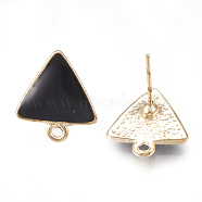 Alloy Enamel Stud Earring Findings, with Loop, Triangle, Light Gold, Black, 15x13.5mm, Hole: 1.5mm, Pin: 0.7mm(X-PALLOY-T056-15A)