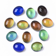 Translucent Glass Cabochons, Color will Change with Different Temperature, Flat Oval, Black, 10.5x8.5x6mm(GLAA-T023-02B)
