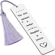 Fingerinspire 2Pcs 2 Style Stainless Steel Bookmarks, Rectangle, with Nylon Tassel Big Pendant Decorations, Stainless Steel Color, 80~125x10.5~26mm, 1pc/style(AJEW-FG0001-58C)