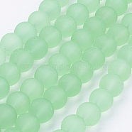 Transparent Glass Bead Strands, Frosted, Round, Pale Green, 10mm, Hole: 1.3~1.6mm, about 80pcs/strand, 31.4 inch(X-GLAA-S031-10mm-29)