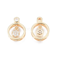 Brass Pave Clear Cubic Zirconia Charms, Nickel Free, Ring with Flower, Real 18K Gold Plated, 14x10x3.5mm, Hole: 0.9mm(KK-N231-338)