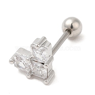 Brass Micro Pave Clear Cubic Zirconia Stud Earrings, with 316 Stainless Steel Pin and Ear Nut, Heart, Stainless Steel Color, 6x7mm(EJEW-L265-07P)