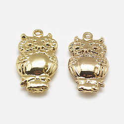 Brass Pendants, Owl, Real 18K Gold Plated, 18x10x3.5mm, Hole: 1mm(KK-N200-090)