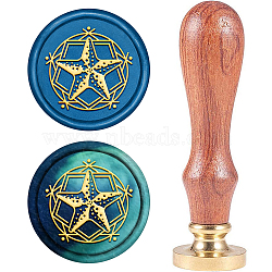Wax Seal Stamp Set, Sealing Wax Stamp Solid Brass Head,  Wood Handle Retro Brass Stamp Kit Removable, for Envelopes Invitations, Gift Card, Starfish Pattern, 83x22mm(AJEW-WH0208-714)