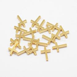 Brass Tiny Cross Charms, Long-Lasting Plated, Real 18K Gold Plated, 13x8.5x2mm, Hole: 0.5mm(KK-F718-08G)