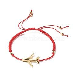 Airliner Brass Micro Pave Cubic Zirconia Airliner Link Bracelet for Teen Girl Women, Red, Golden, Inner Diameter: 2-1/8~3-1/2 inch(5.5~9cm)(BJEW-JB07038)