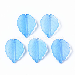 Spray Painted Glass Pendants, Leaf, Dodger Blue, 23.5x17.5x4.5mm, Hole: 1mm(GLAA-N042-004-A02)